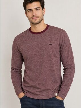 Michael Kors Men's Heathered Burgundy Long-Sleeve Crewneck, size S.